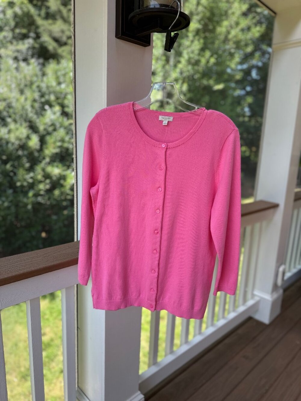 Talbots Bubble Gum Pink Cotton Blend Button Down Cardigan Crew Neck Size M NEW - Picture 4 of 11